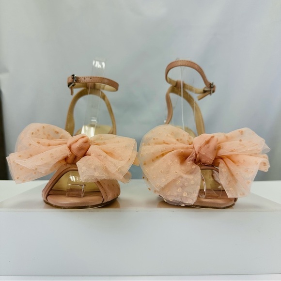 Coquettish pinky peach Swiss dot bow nude ankle strap heels Size 8.5 - Picture 8 of 12